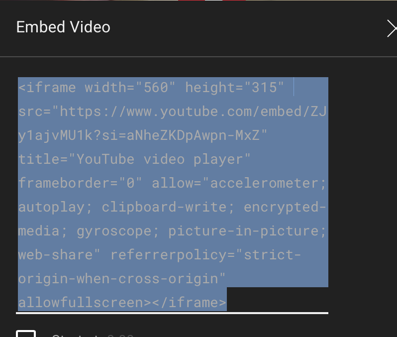 Screenshot showing embed code